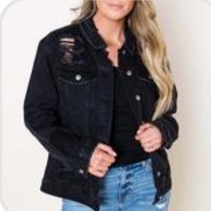 Dottie distressed black denim jacket. NWT.